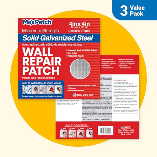 Durable Galvanized Metal Wall Repair Patch 4 in. x 4 in., Easy Application for Drywall Repair - 3-Pack