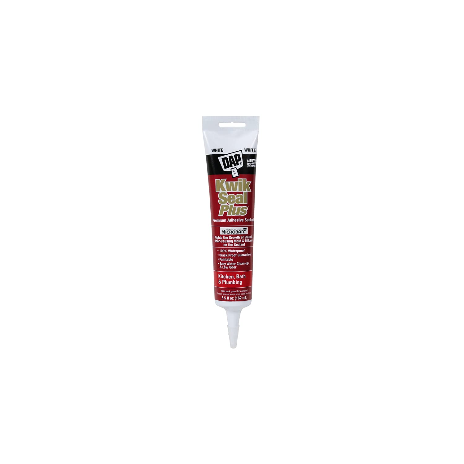 DAP 18526 White Kwik Seal Plus Kitchen & Bath Adhesive Caulk - High Performance, Easy Application, Waterproof - Homeowne